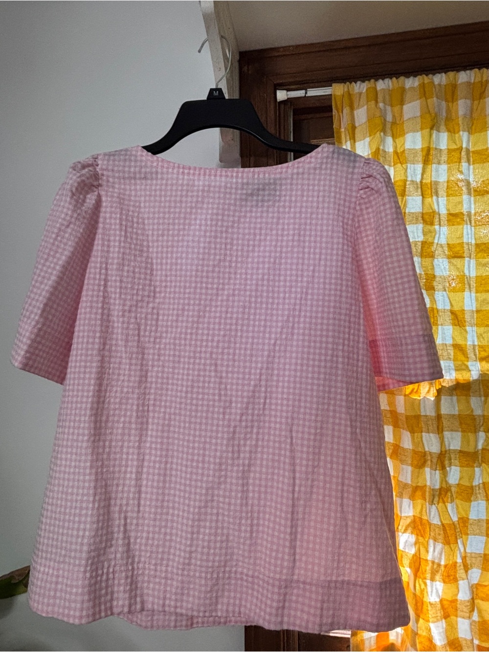 Duffield Lane Pink Gingham Puff Sleeve Top